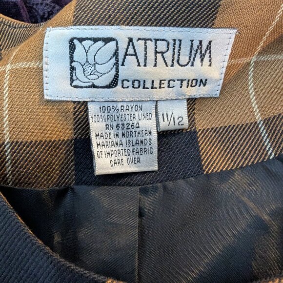 Atrium Collection Brown Navy Plaid Vintage Blazer High Neck Pockets Sz 11/12 - Picture 7 of 9